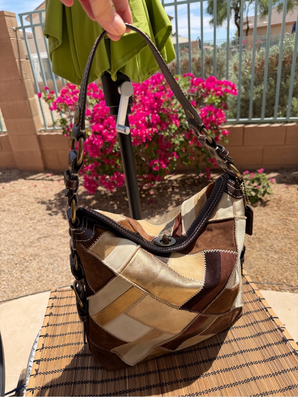 Coach Patchwork Shoulder Hobo Bag in Brown & Cream Tones